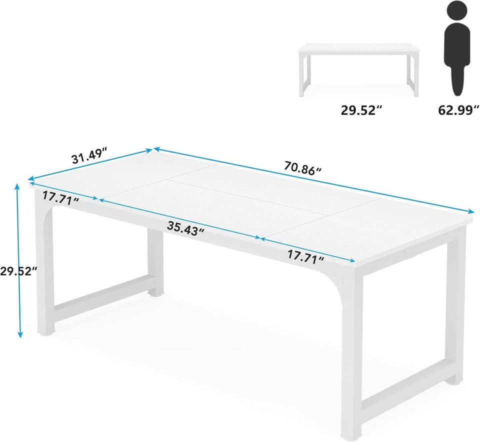 70 Inch White Executive Desk For Home Office Workspace