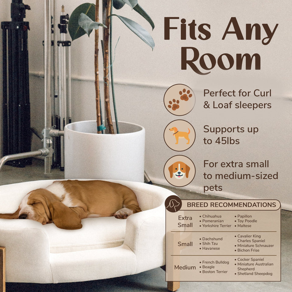 Calming Dog Bed Durable Fabric Pet Furniture with Solid Wood Frame - Neutral