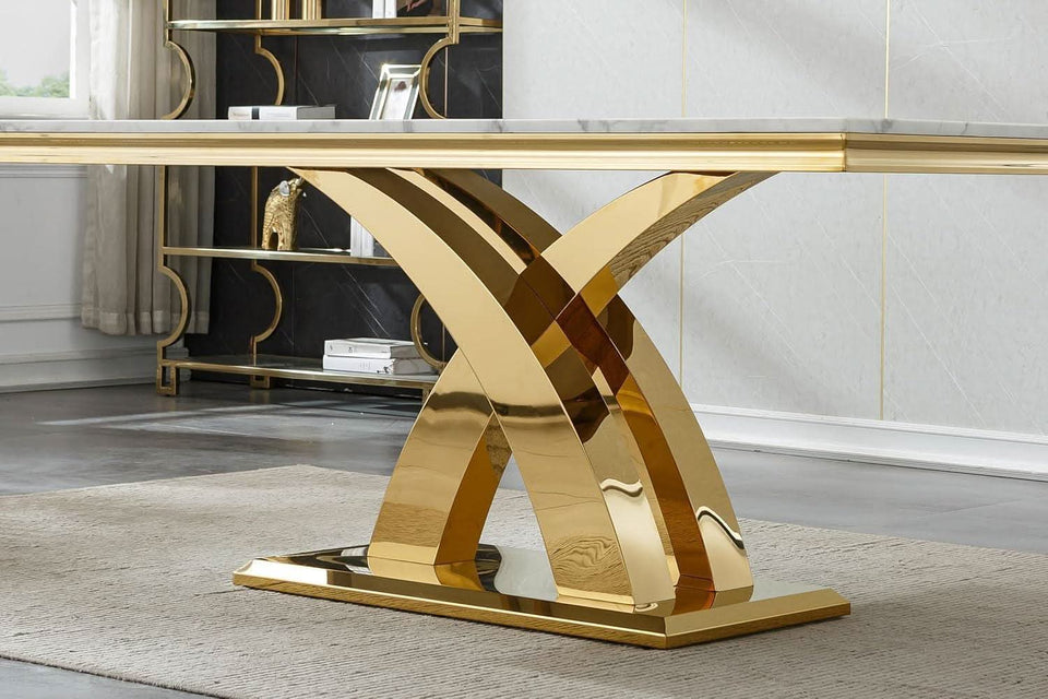 Faux Marble Dining Table 70 Inch With X Pedestal Base