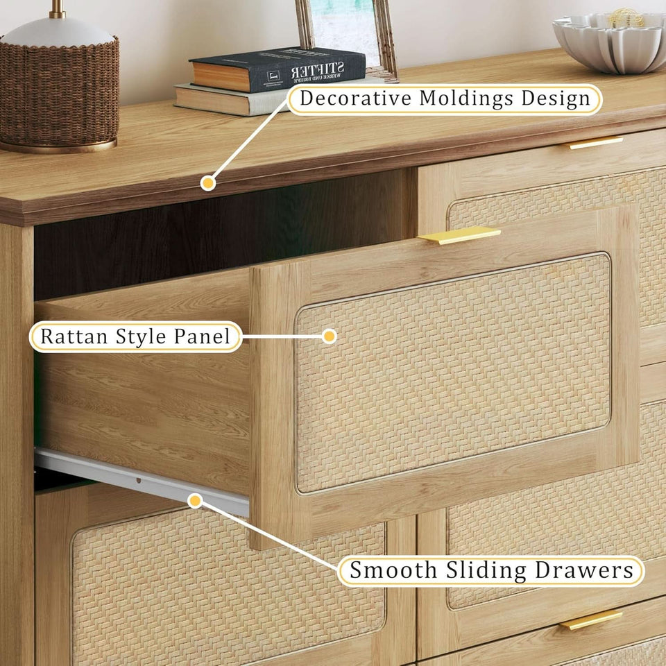 60 Inch SolidOak BohoInspired Dresser With Drawers