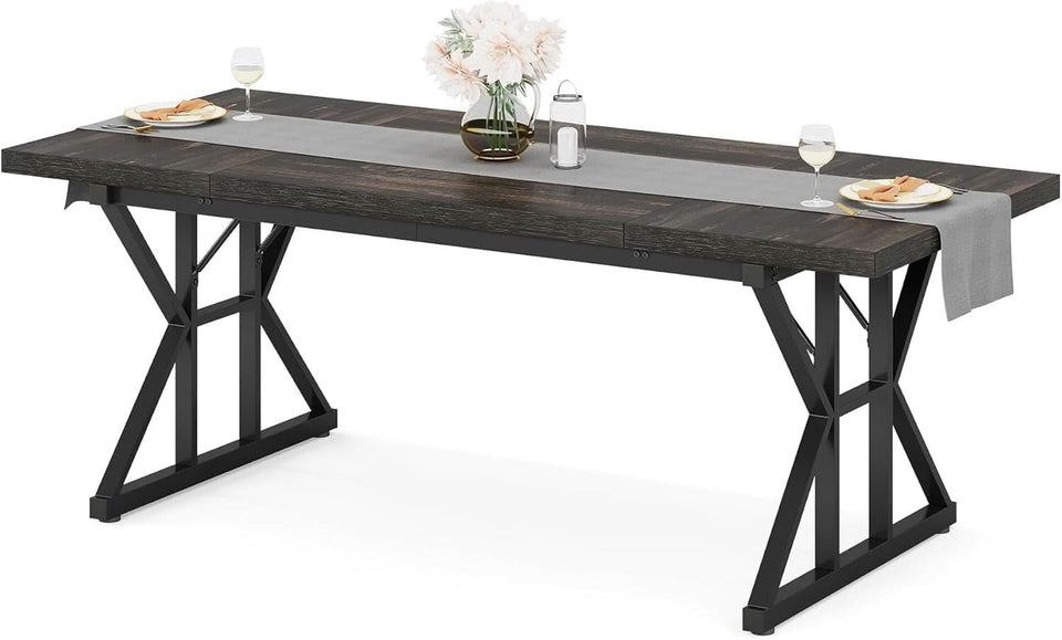 Farmhouse Dining Table 70.8 Inch Heavy Duty Metal Legs