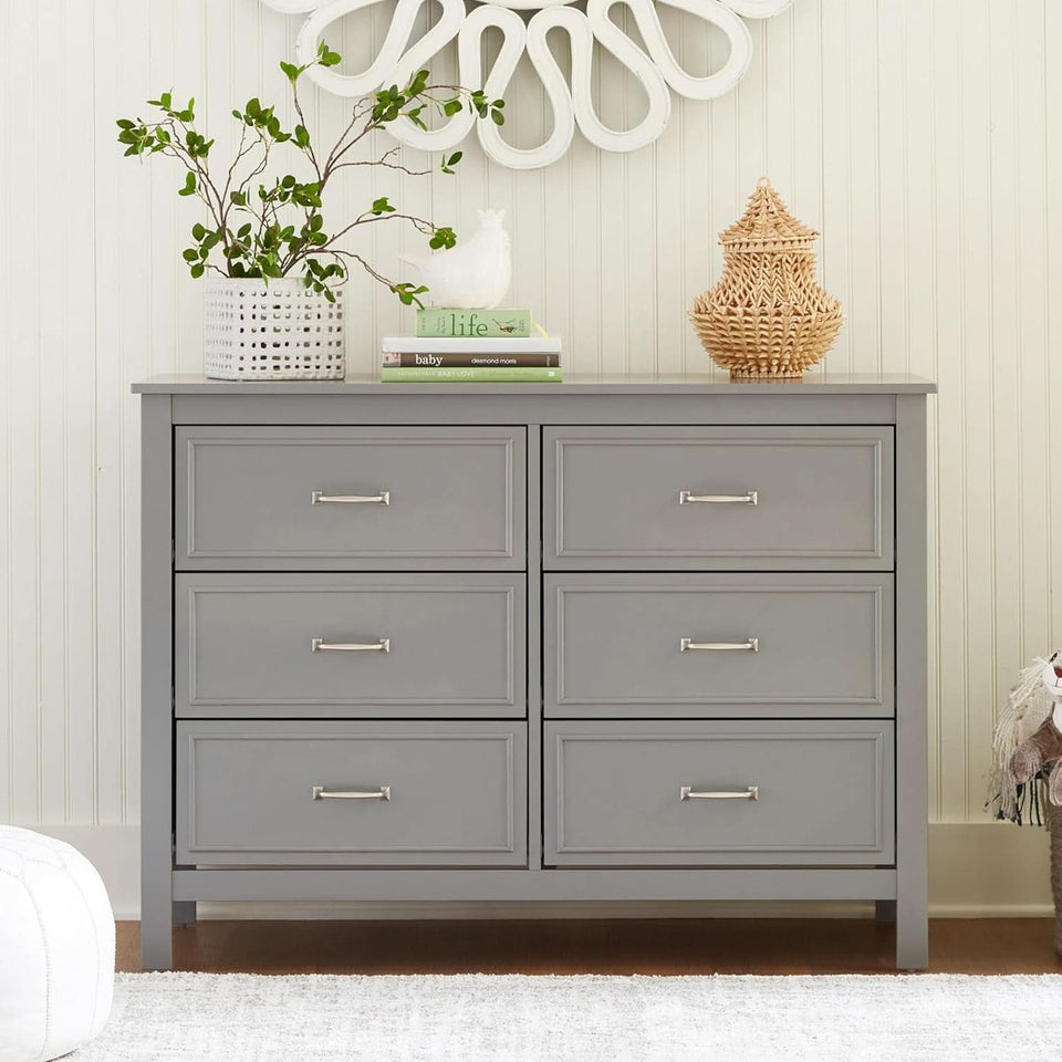 Charlie 6 Drawer Double Dresser Grey For Nursery And Kids Bedroom Storage