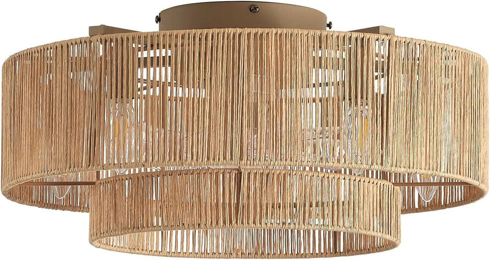 20 Inch Rattan Boho Ceiling Fan With Integrated LED Light