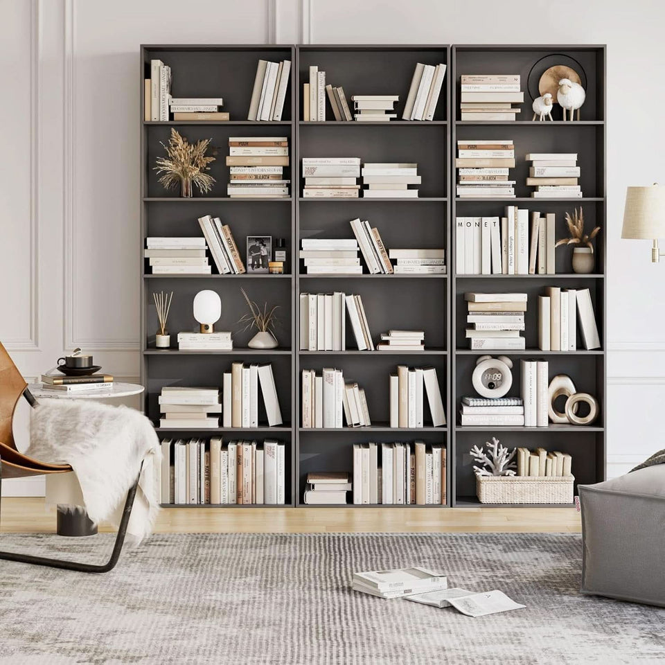 Six Tier Open Bookcase Freestanding Dark Gray Storage