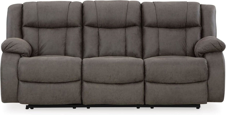 Contemporary Gray Faux Leather Manual Reclining Sofa