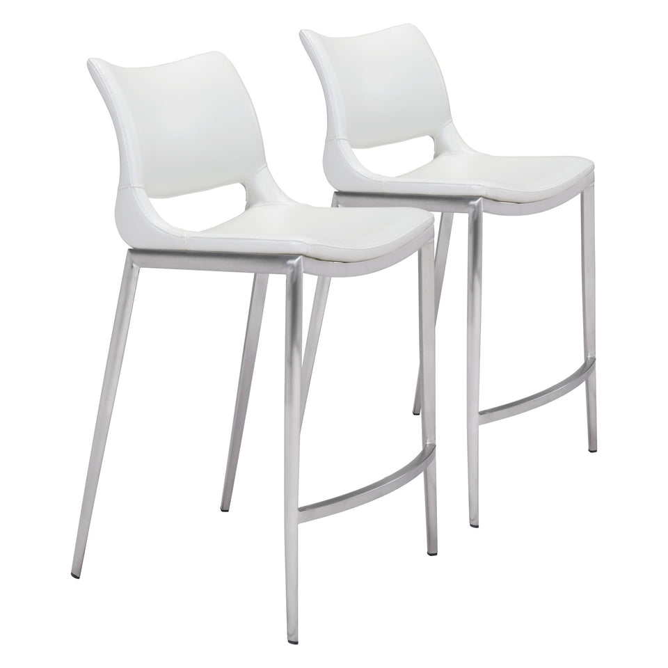 Ace Counter Stool (Set of 2) White & Silver