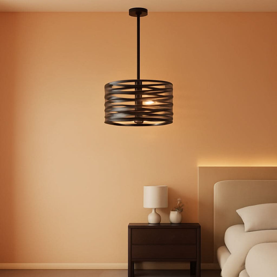 12.6 Rustic Farmhouse Three Light Drum Chandelier Black