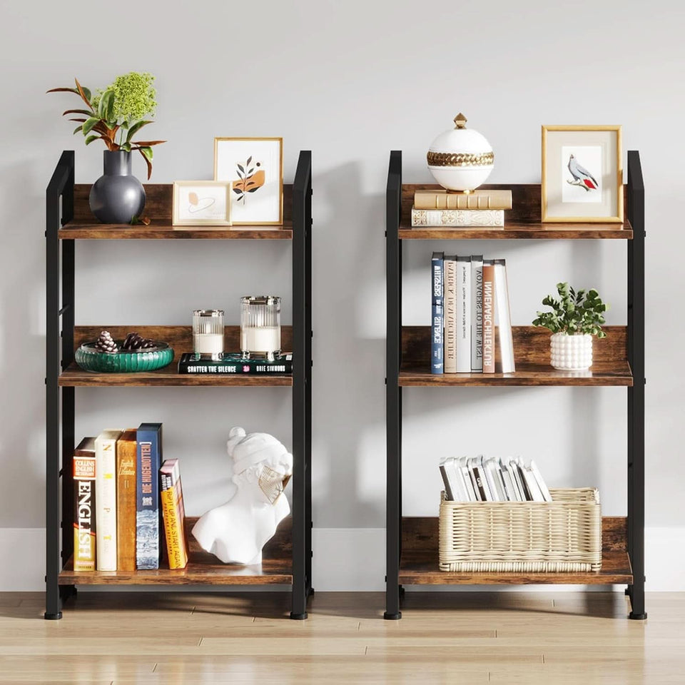 3 Tier Wooden Bookshelf With Edge Protection Vintage Brown