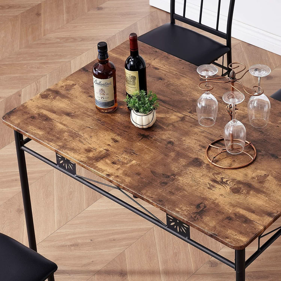 Dining Table Set For 4 With Wood Top Table And Stowable Chairs In Retro Brown