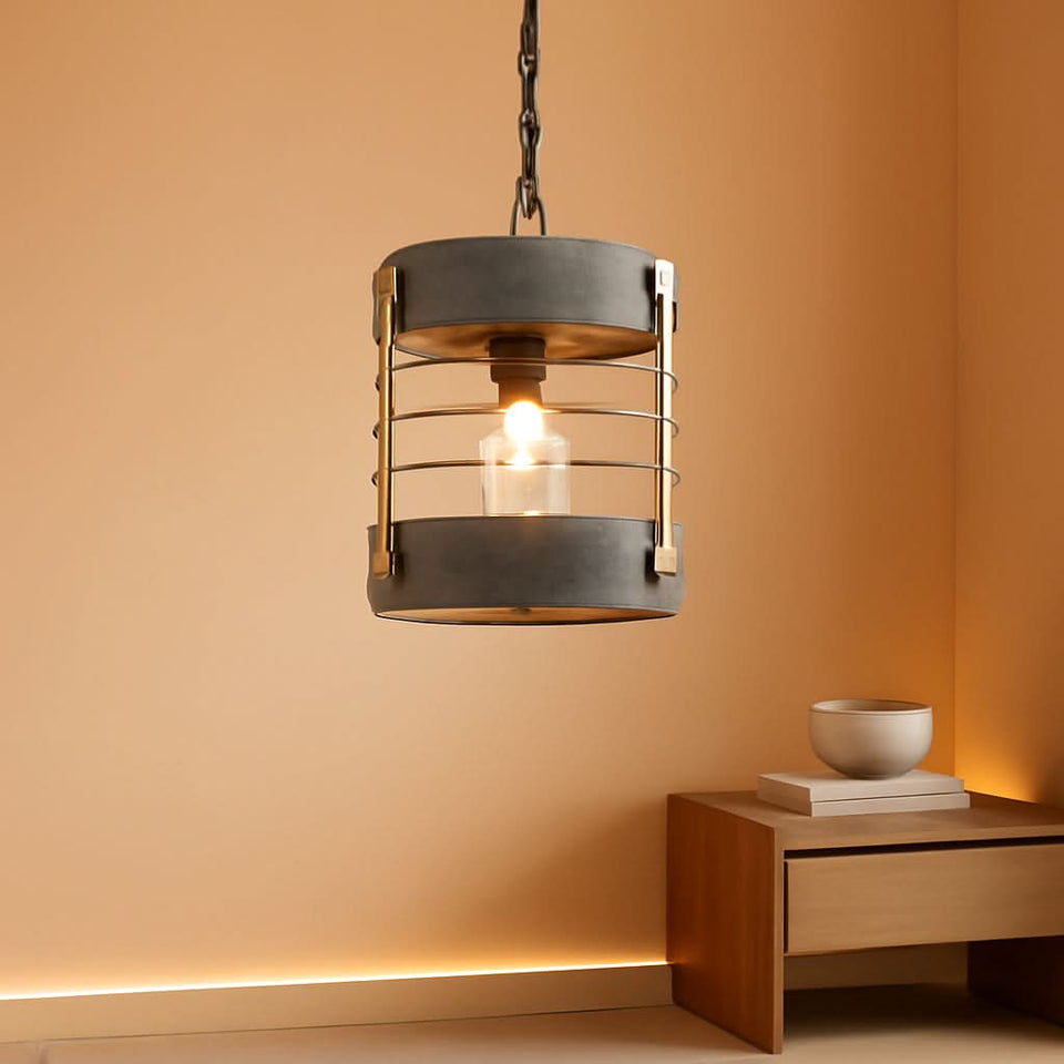 Rustic Farmhouse Pendant Light Adjustable Metal And Wood Blue Gray