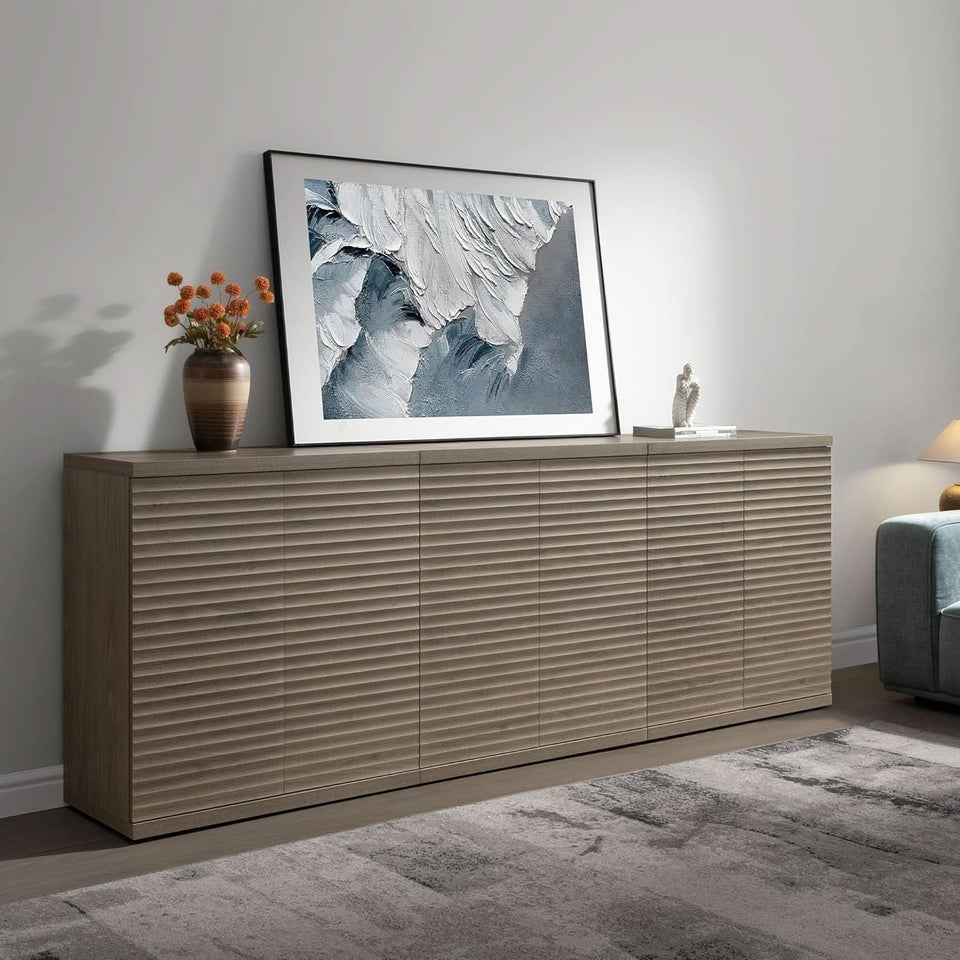 Modern Buffet Cabinet With Wave Panel Doors Large Storage