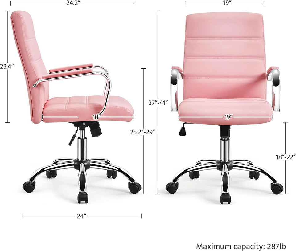 Pink Mid Back Office Chair With Arms 360 Degree Swivel
