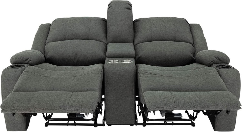 Powered Double Wall Hugger Recliner Sofa 67in Fossil Cloth