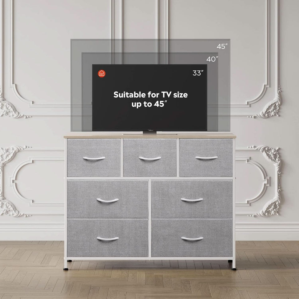 Light Grey Dresser TV Stand 45 Inch TV With Fabric Drawers