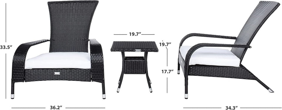 Outdoor Edna Black White Cushion 3 Piece Patio Lounge Set