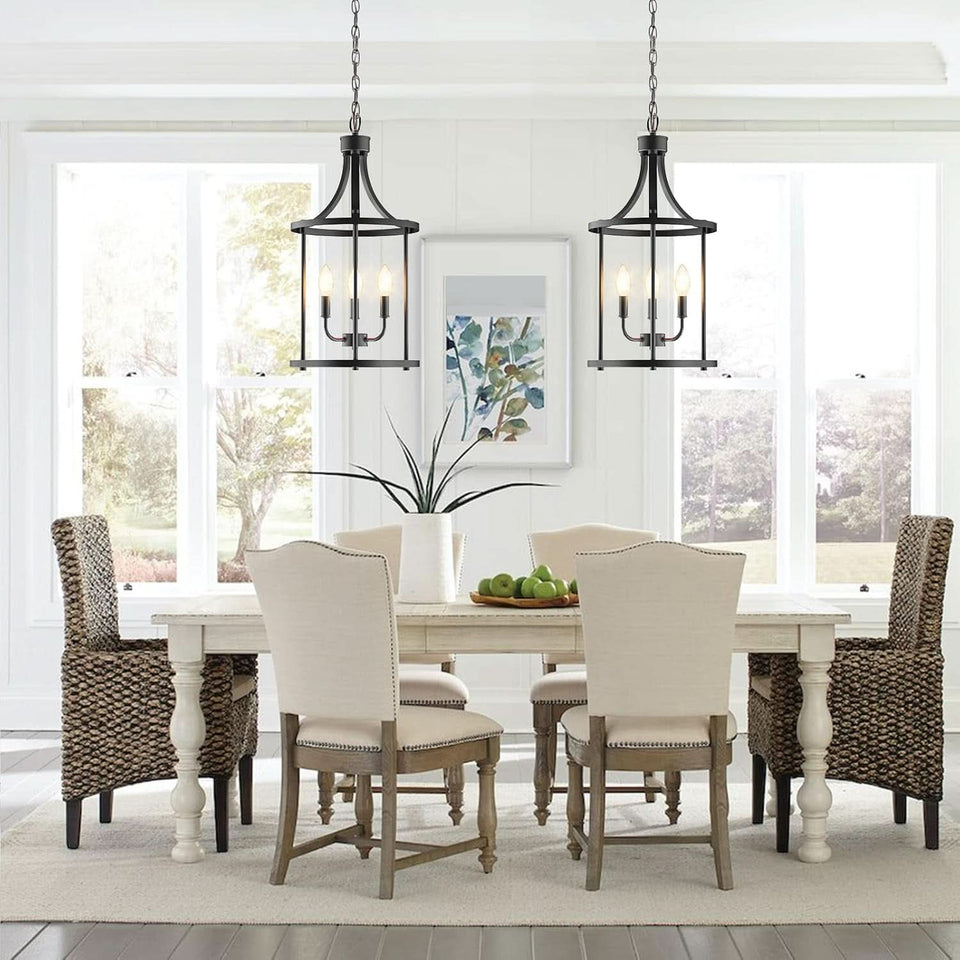 Three Light Matte Black Farmhouse Pendant Chandelier