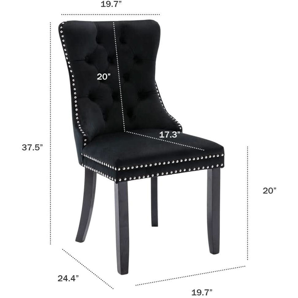 Black Velvet Dining Chair Set Of 6 With High Back Wingback