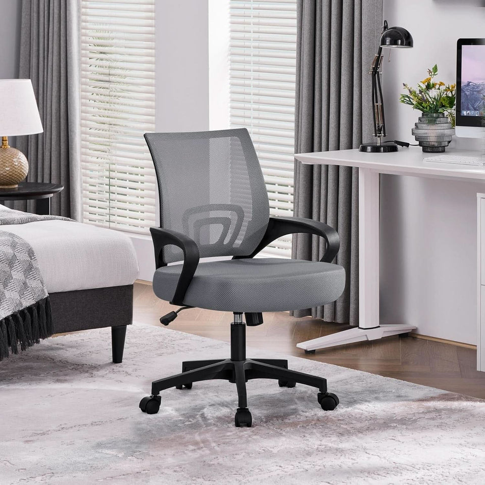Dark Grey Ergonomic Mesh Office Chair With Lumbar Support Mid Back