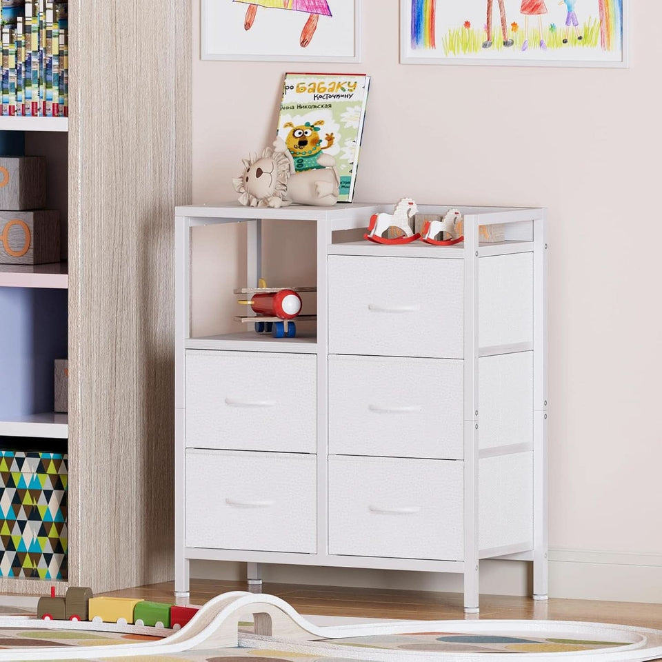 White 5 Drawer Dresser With Metal Frame Bedroom Storage