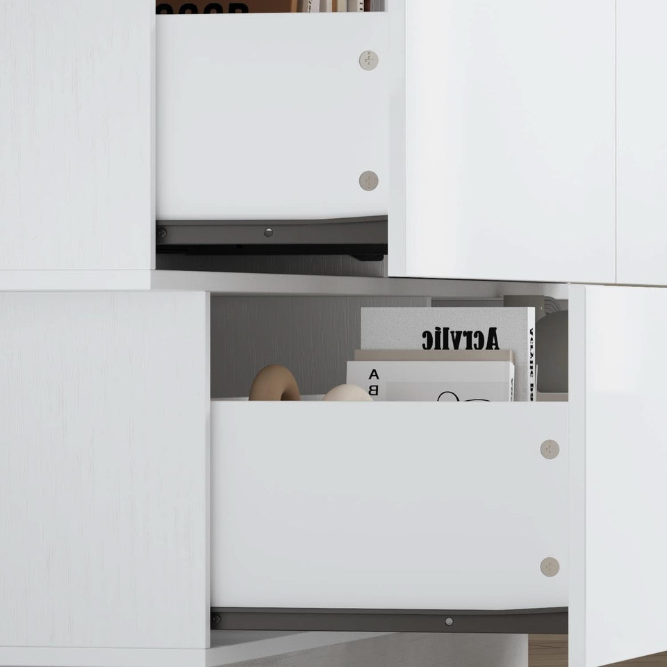 White High Gloss Six Drawer Dresser With Asymmetrical Design