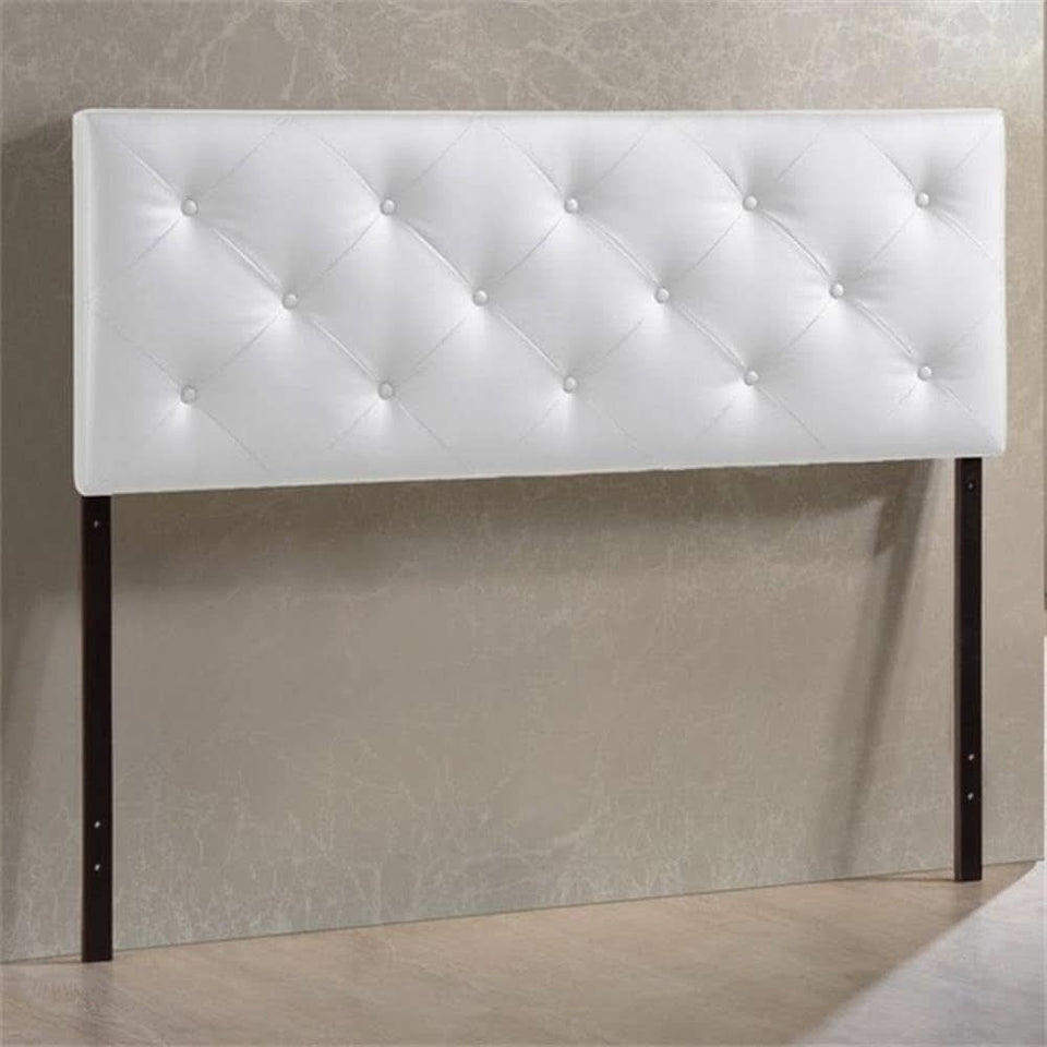 Modern White Faux Leather King Headboard With Buttons