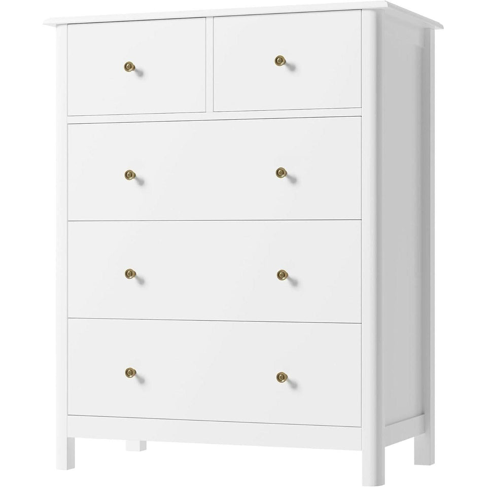 White Five Drawer Dresser For Bedroom Organization