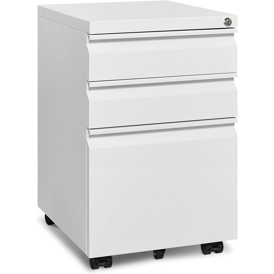 White Rolling File Cabinet With Lock Office Storage