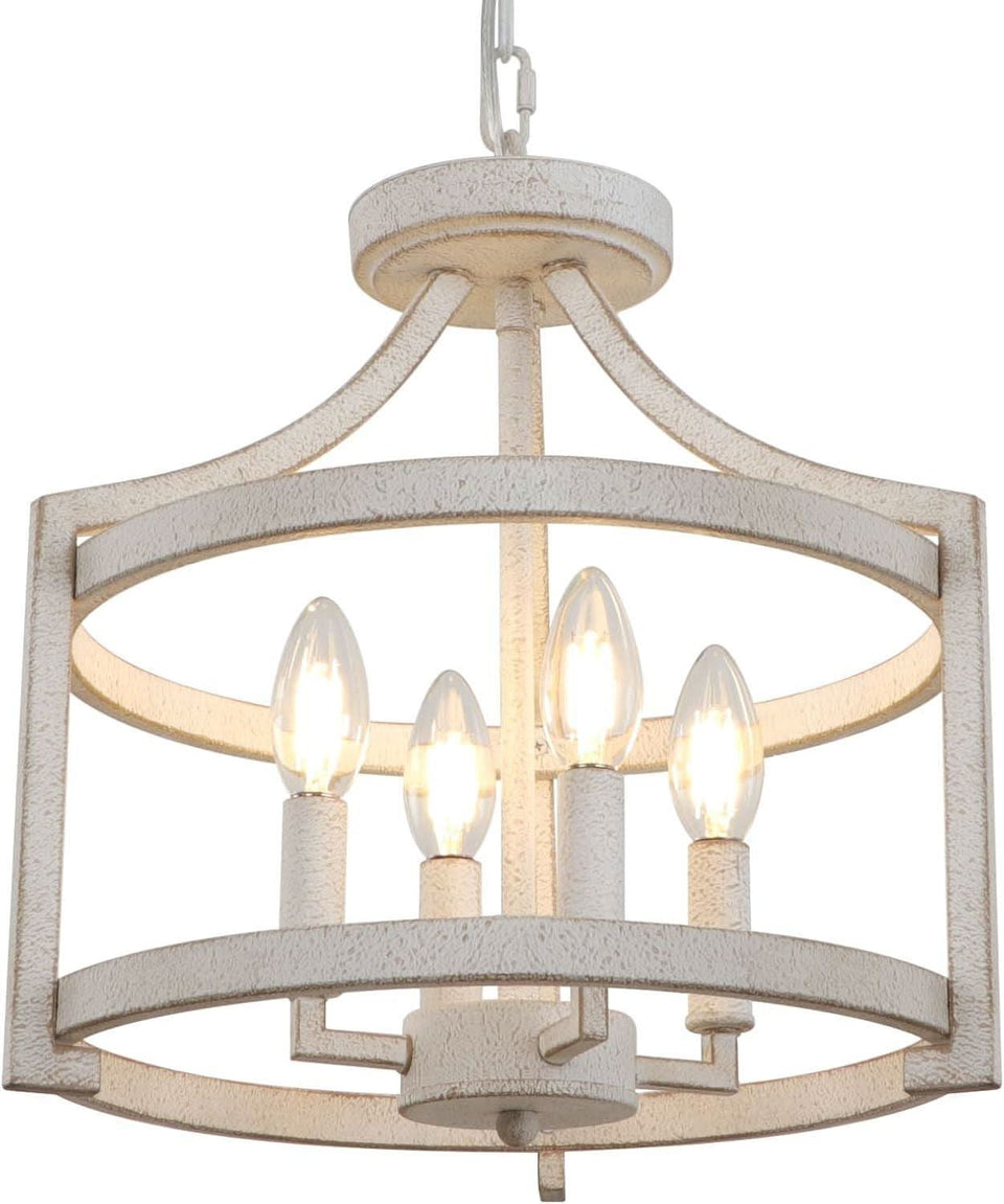 Distressed White 4 Light Farmhouse Chandelier Convertible Mount