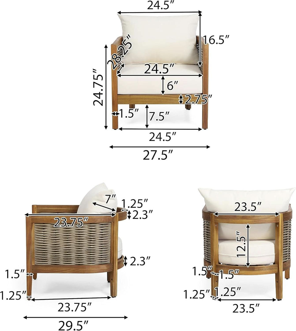 Burchett Outdoor 4 Piece Chat Set Acacia Wood And Wicker Teak Brown Beige