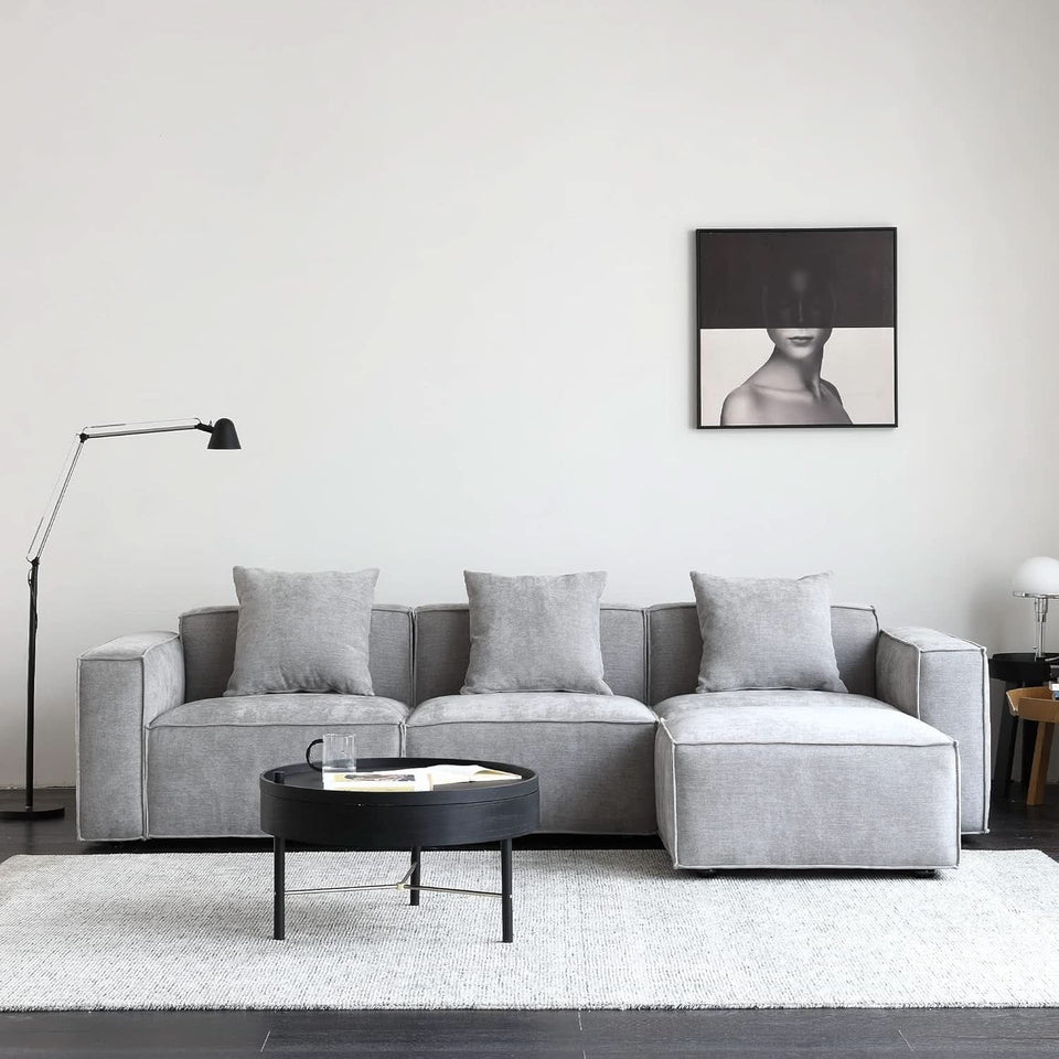 Grey Modular Sectional Sofa Set With Ottoman And Chaise