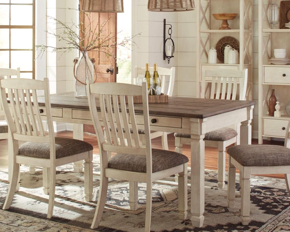 Bolanburg Farmhouse Dining Table Drawers Whitewash Seats 6
