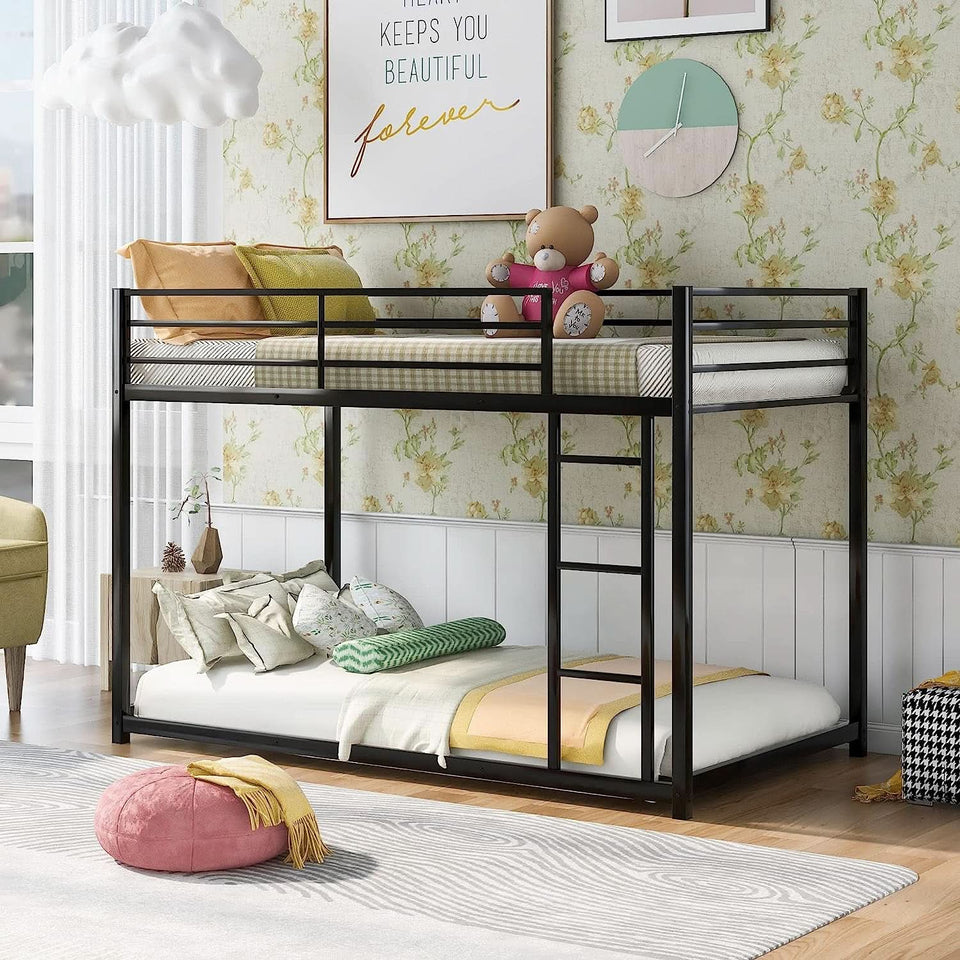 Black Twin Metal Bunk Bed With Guard Rails And Ladder