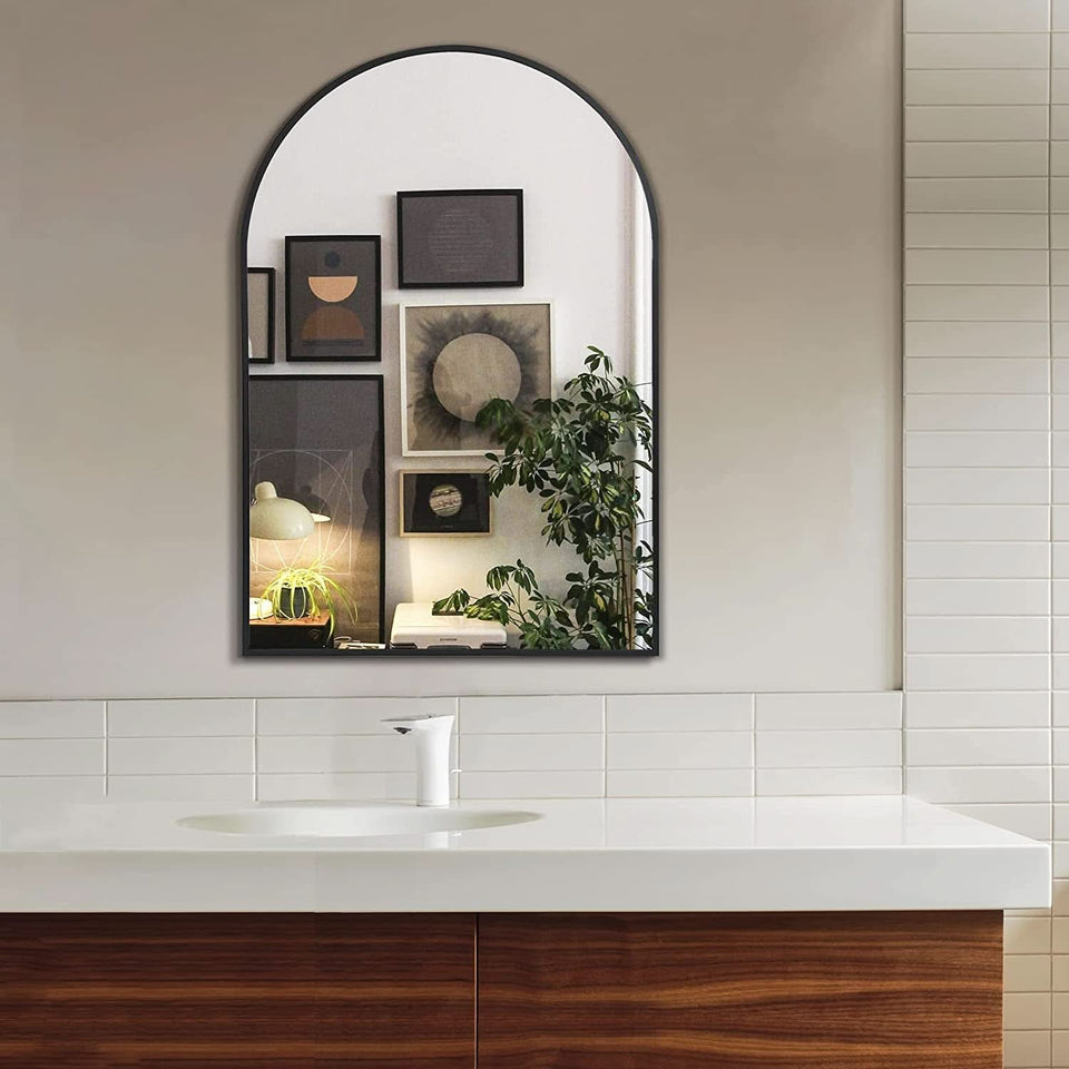 Arched Full Length Wall Mirror 24x36 Matte Black Frame