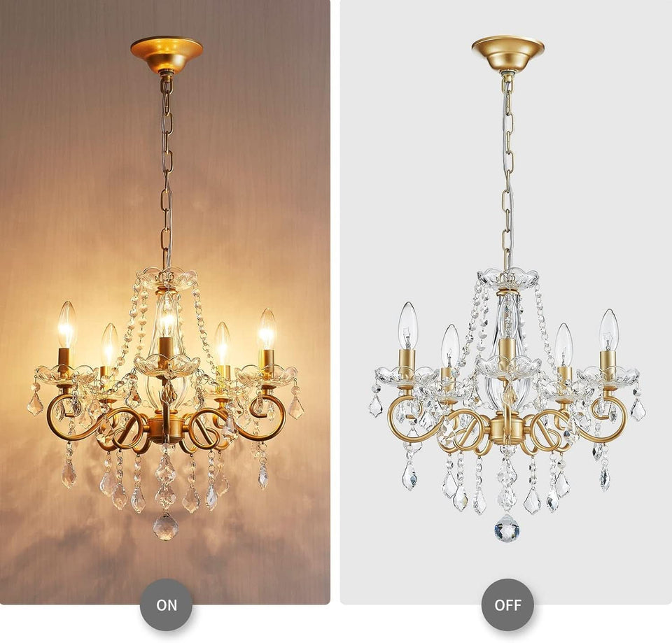 Gold Mini Crystal Chandelier With Five Bulbs Living Room
