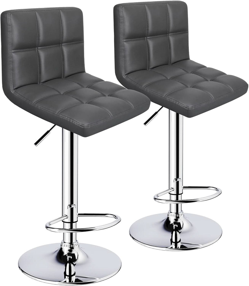 Grey Adjustable Swivel Bar Stools Set of 2 With PU Leather