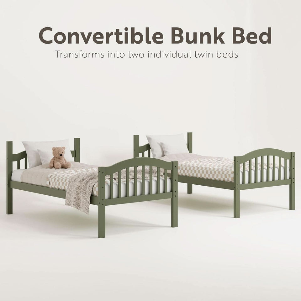 Olive Twin Over Twin Bunk Bed Converts To Two Beds