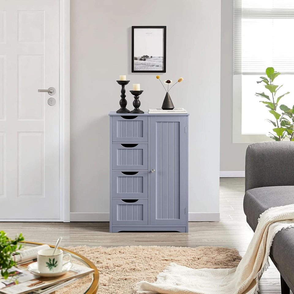 Gray Freestanding Bathroom Floor Cabinet With 4 Drawers