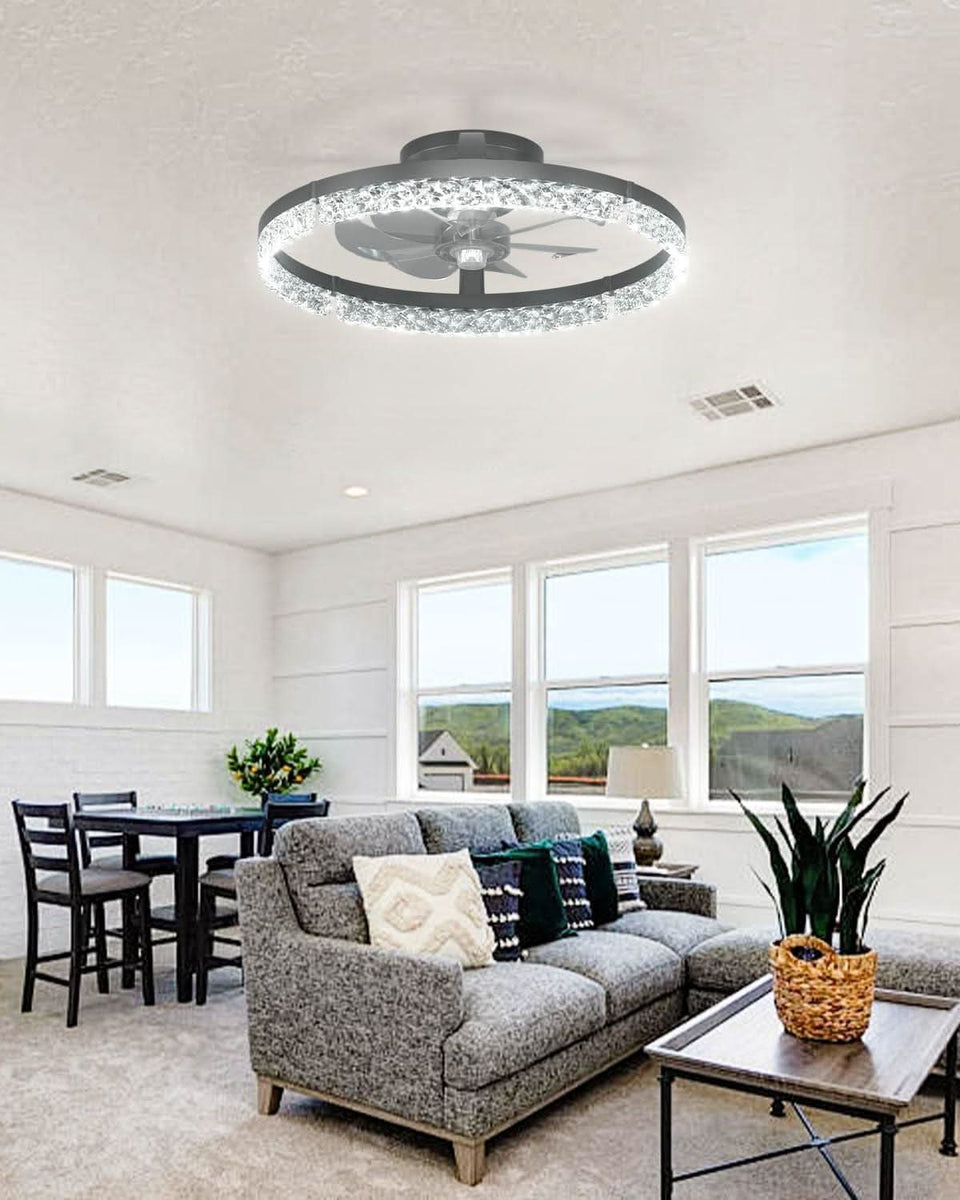 20 Inch Black Ceiling Fan With Remote Dimmable Light 3000K 6000K Low Profile Energy Efficient