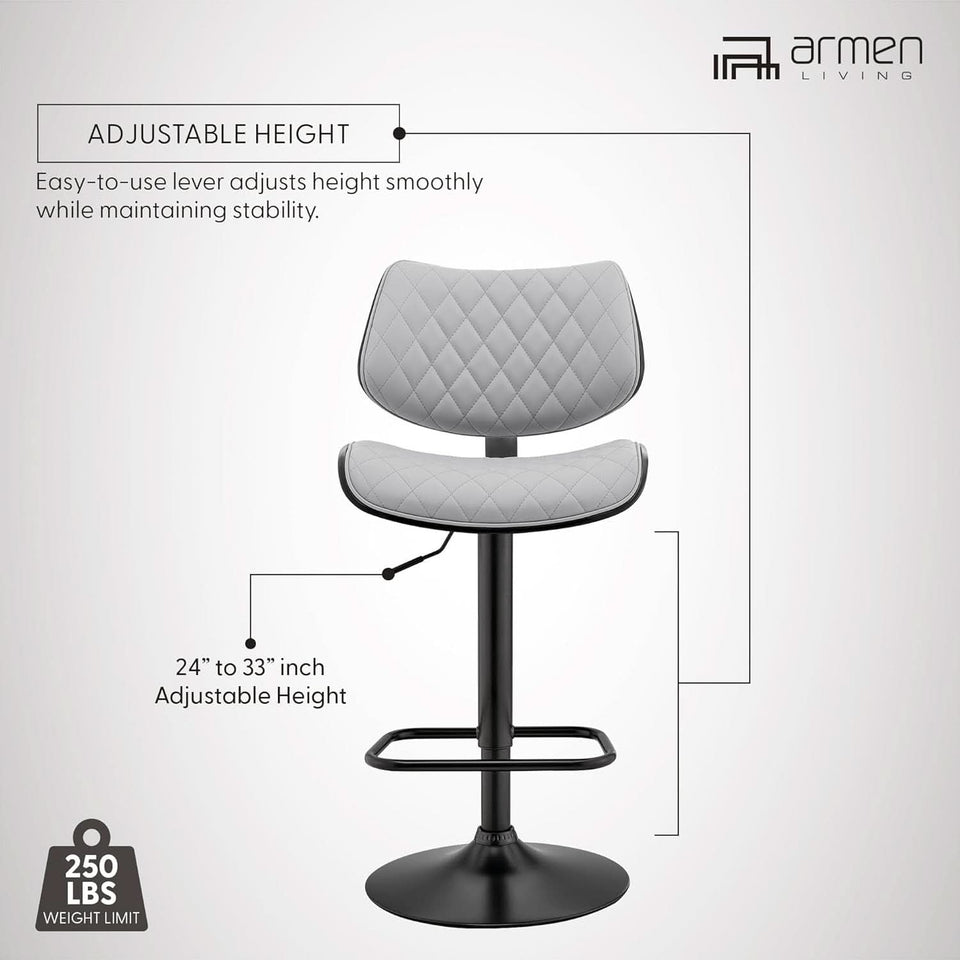 Grey Faux Leather Swivel Bar Stool With Adjustable Height