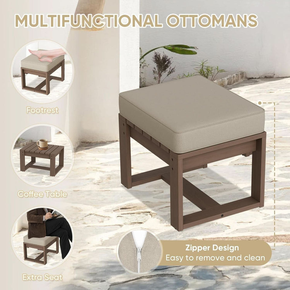 Natural Cedar Outdoor Patio Ottomans Removable Cushions