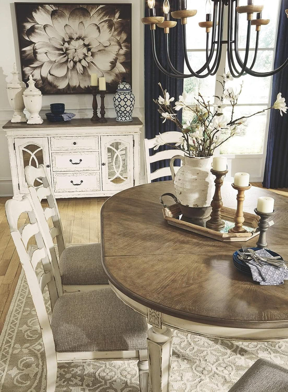 Upholstered Dining Chairs Set, Antique White, 2 Count