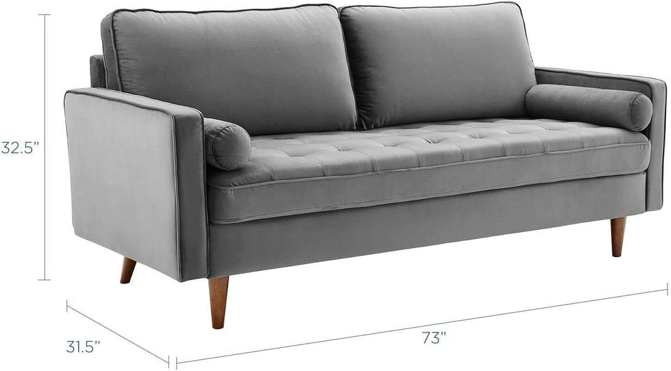 Valour Performance Velvet Sofa Gray Mid Century Modern