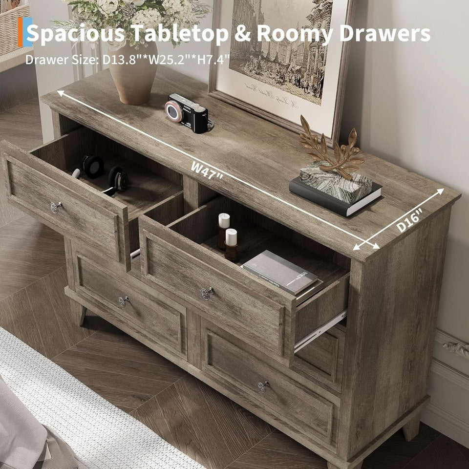 Grey Substantial Six Drawers Dresser With Hardware
