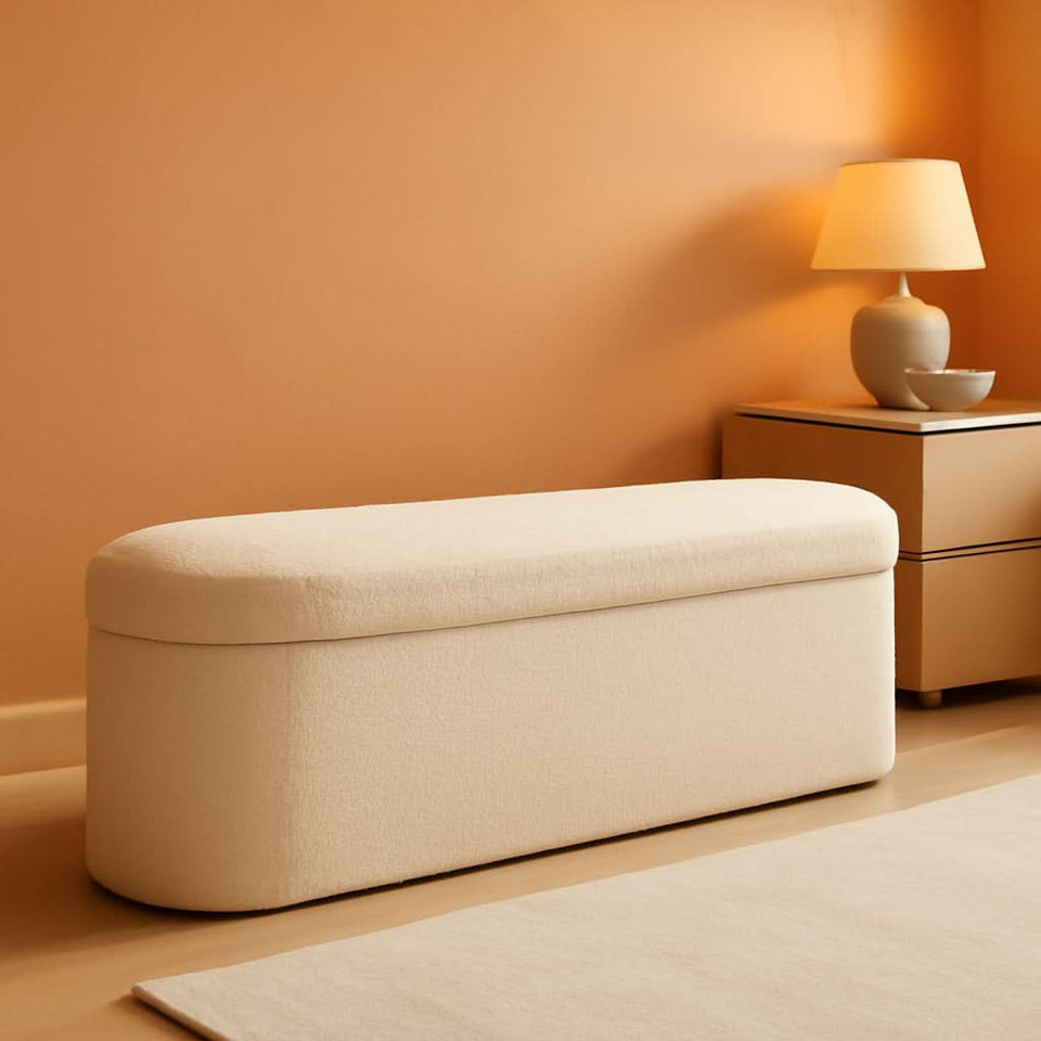 Sherpa Lined Folding Storage Ottoman 43.3 Inch White