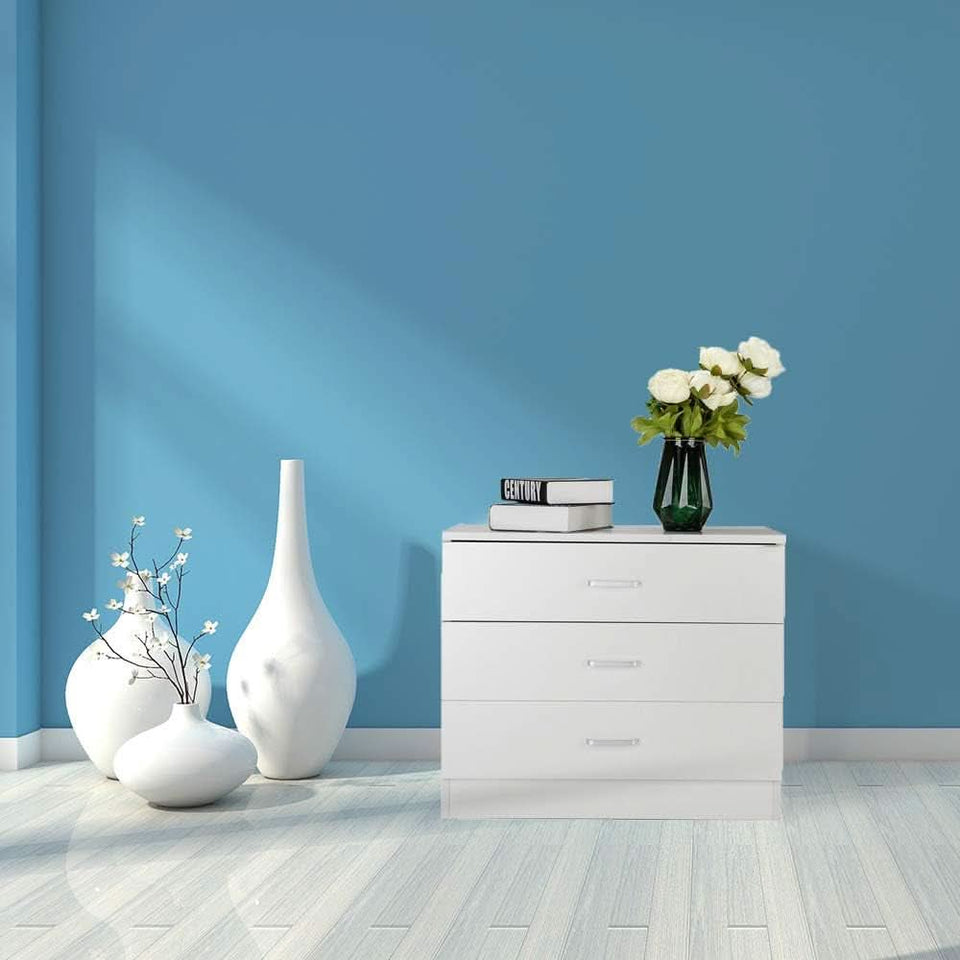 White 3 Drawer Dresser For Bedroom Modern Wooden Storage Chest