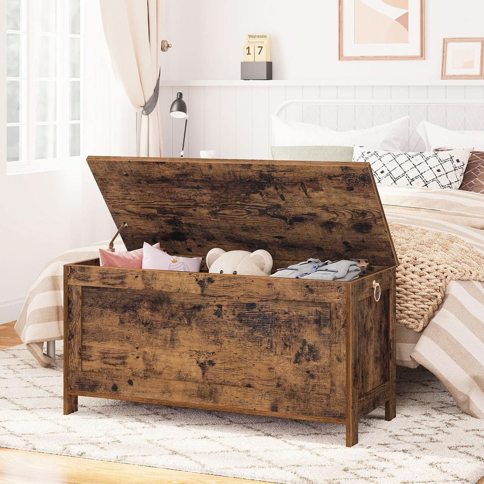 Rustic Brown SolidWood Toy Box Storage LargeCapacity