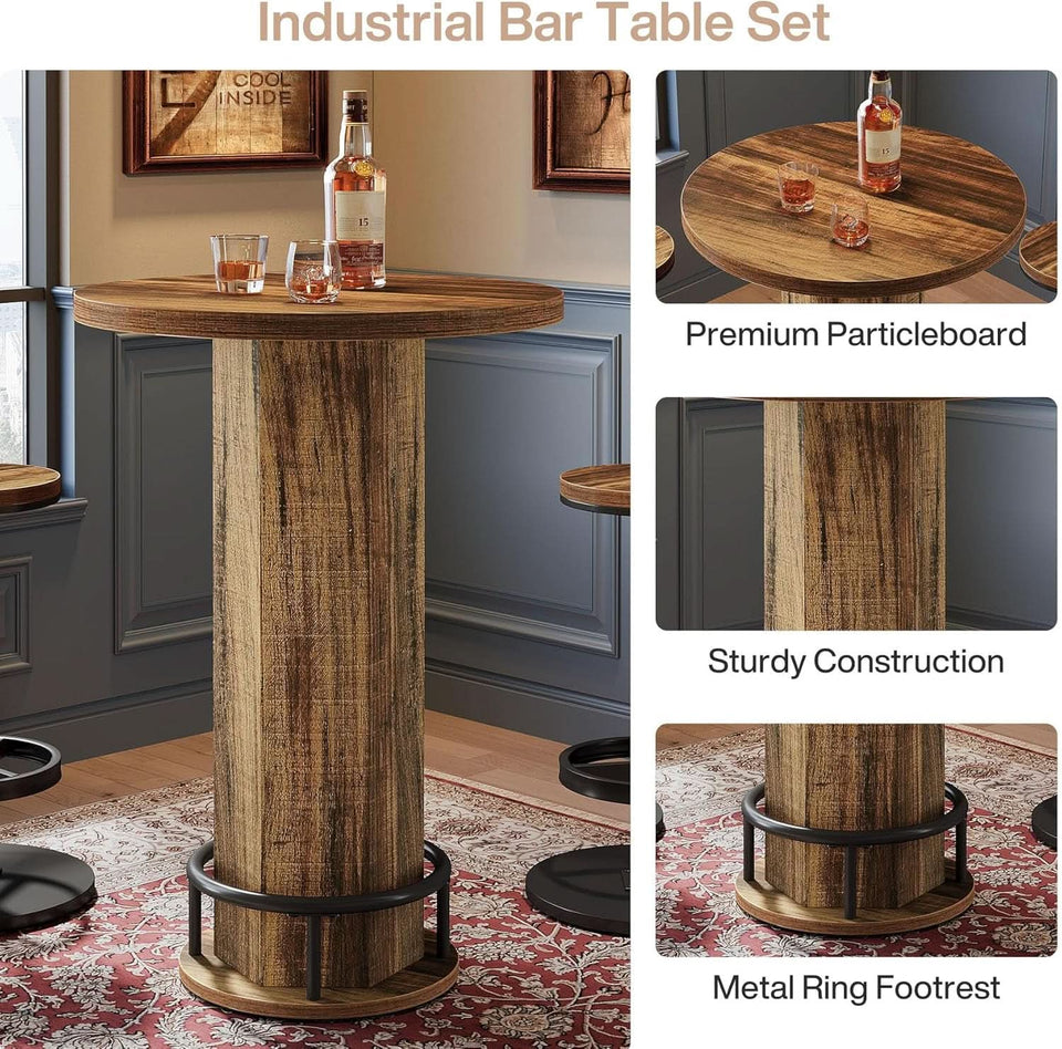 Round Bar Table With Chairs Matte Black Powder coated
