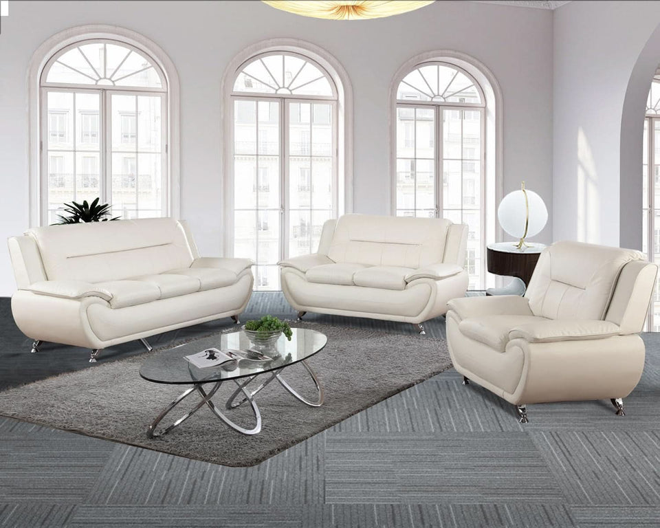 Faux Leather 3 Piece Modern Living Room Sofa Set White