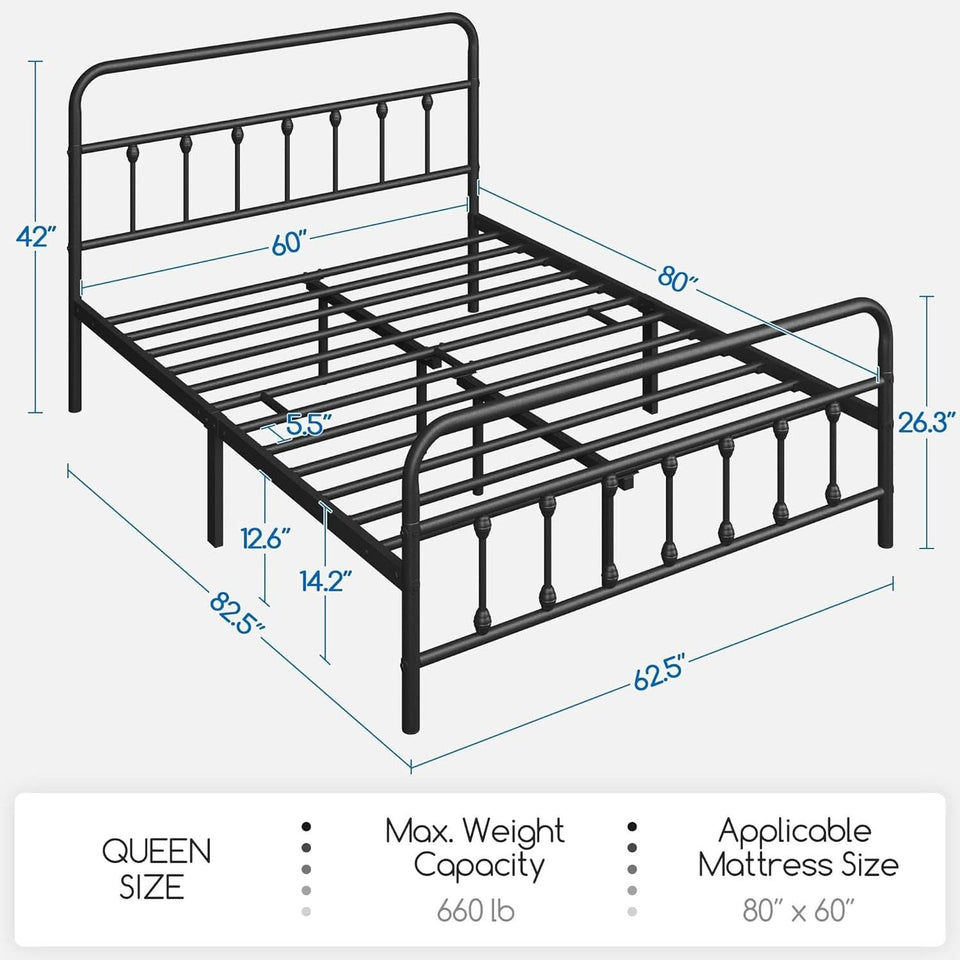Queen Size Metal Platform Bed Frame With Storage Black