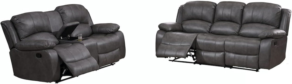 2 Piece Bonded Leather Reclining Sofa Loveseat Set Gray Living Room Furniture Set 8018